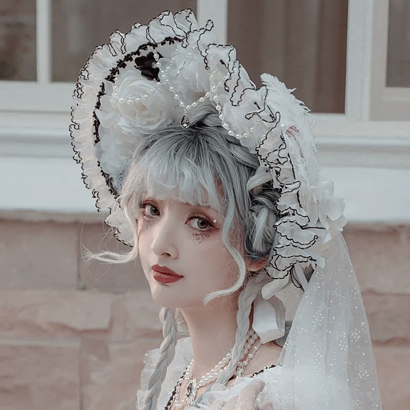 Cat Fairy - Dark Starry Night - Wedding Lolita Bonnet Bridal Mesh Gloves and Necklace