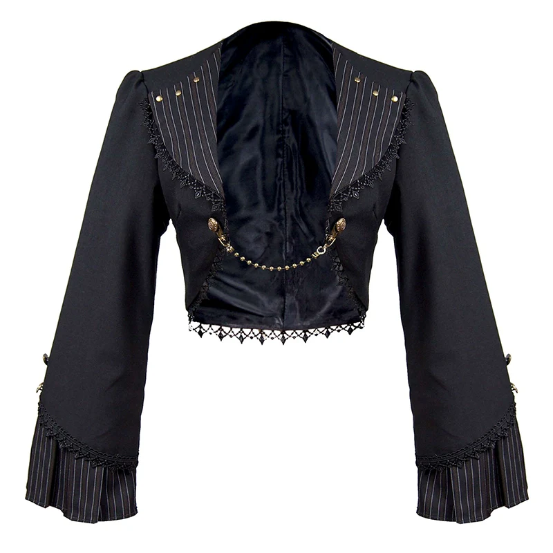 Mr. Yi's Steam Continent - Gothic Lolita Cardigan Long Sleeve Black Short Jacket