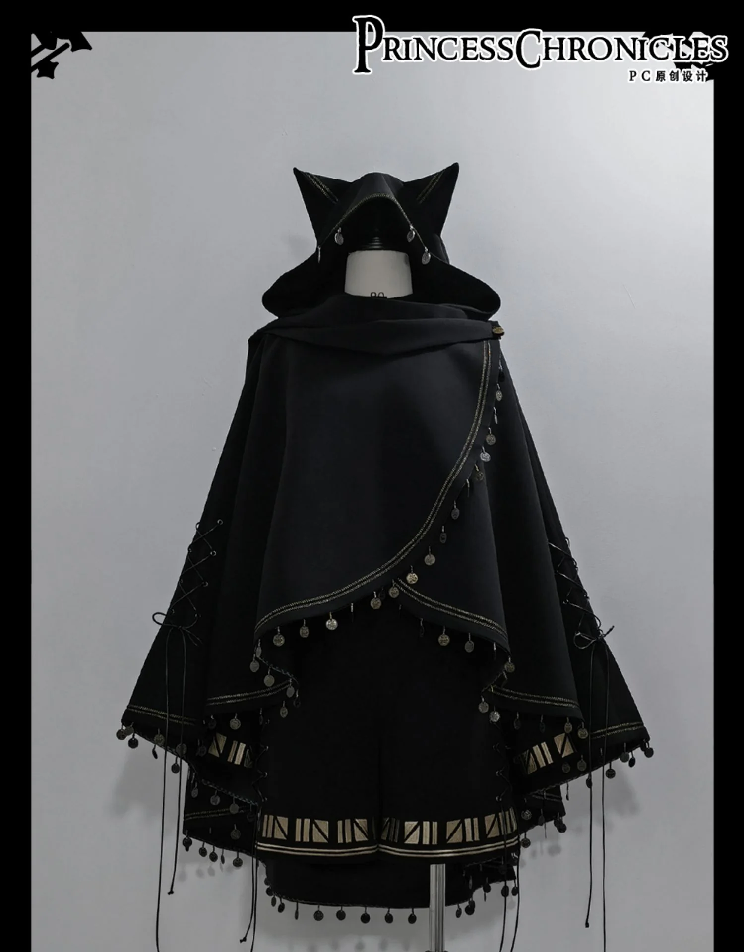 Princess Chronicles - Black Cat - Black Ouji Lolita Cape with Cool Cat Ear Hood