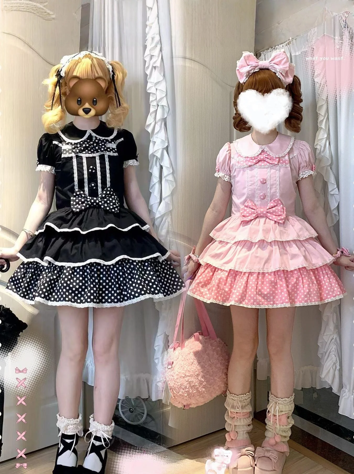 Sweet Dream Sheep - Polka Dot Tri-Hem - Cotton Sweet Lolita Salopette, Peter-pan Shirt