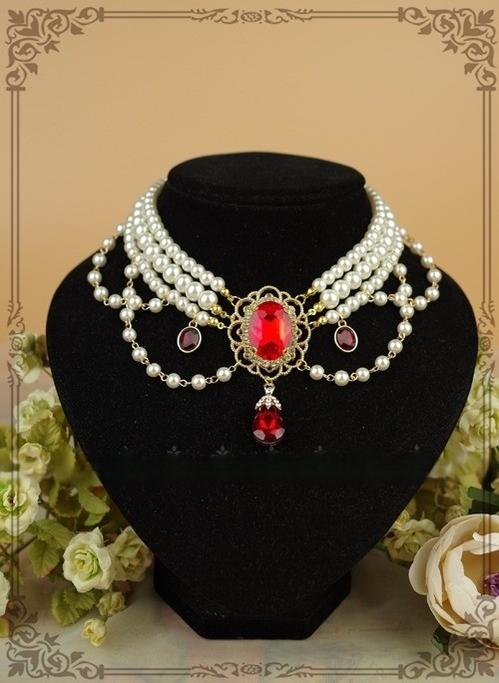 Rose of Sharon - Customized Lolita Pearl Necklace with Gemstone Pendants
