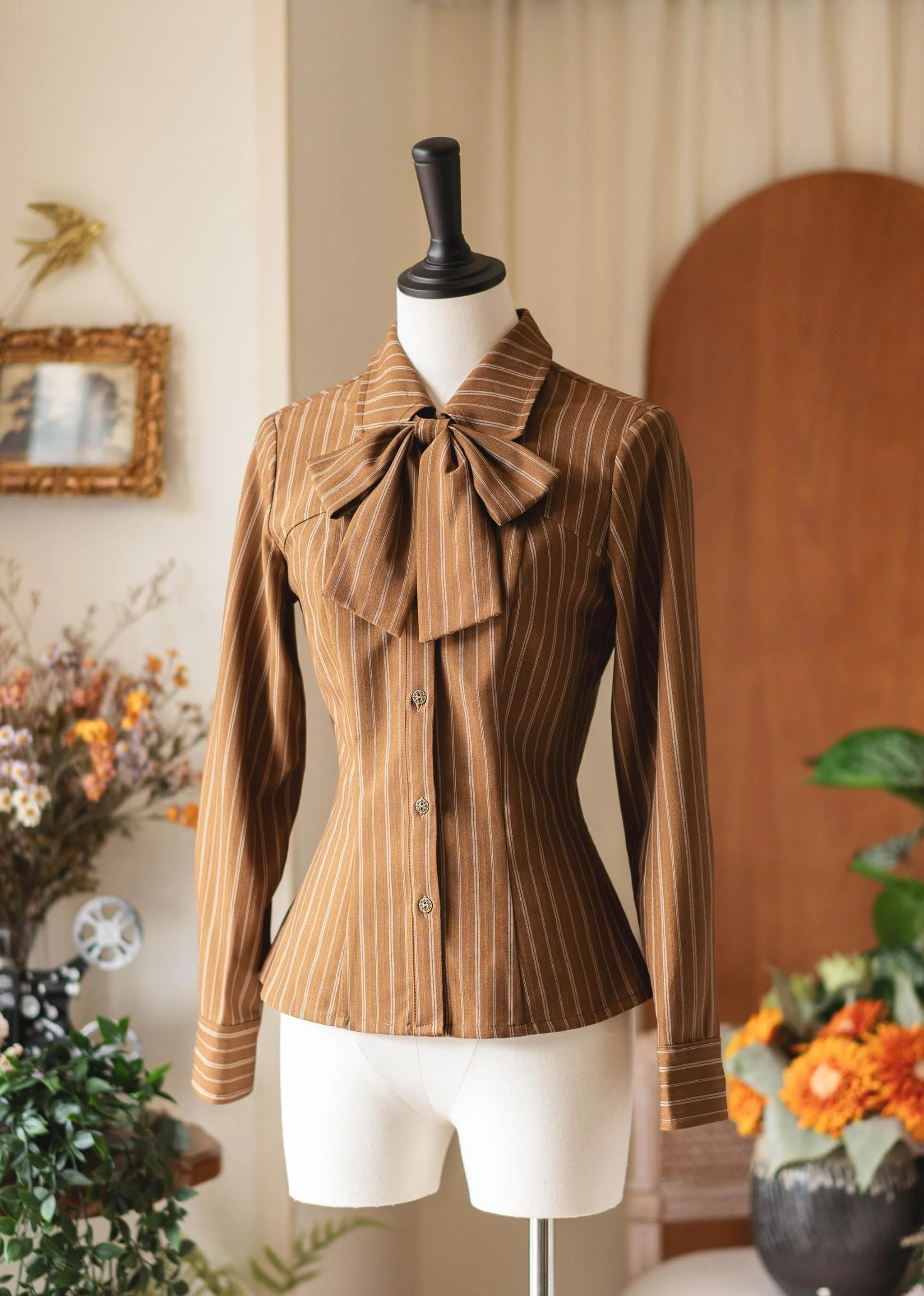 Forest Wardrobe - Forest Ode - Classic Lolita Striped Shirt, Detachable Bow Tie
