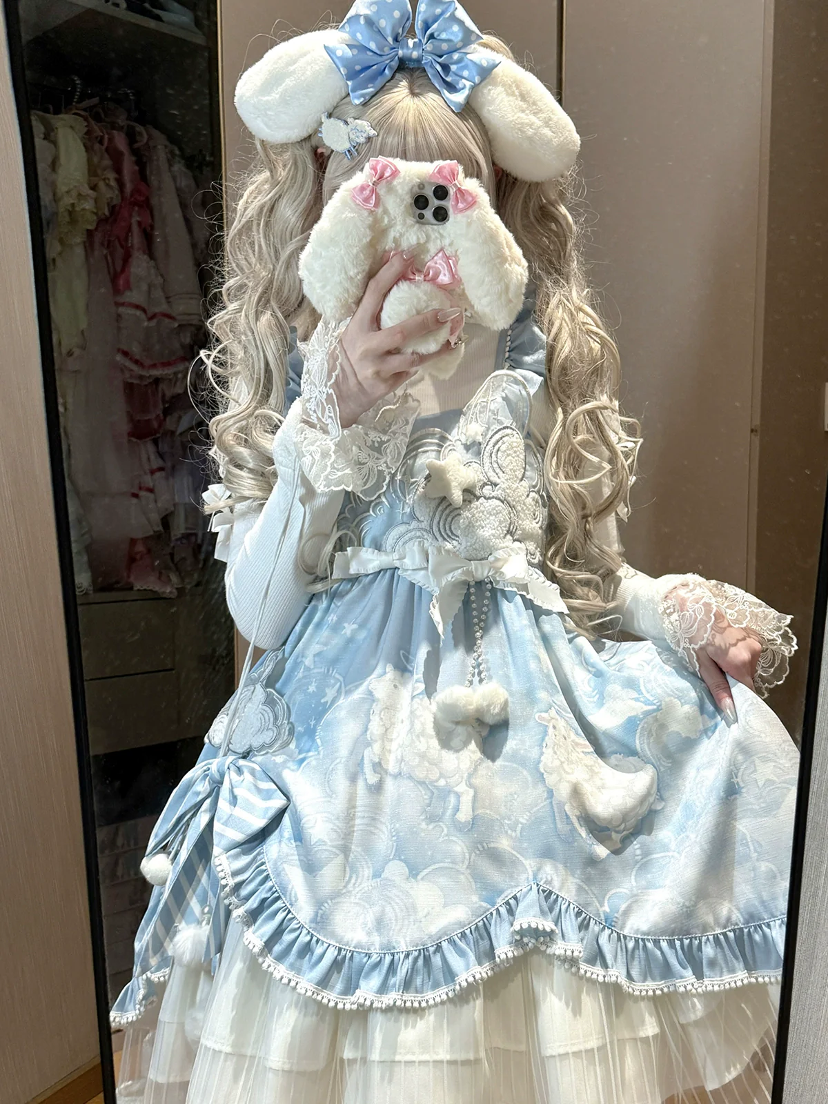 Letters from Unknown Star - Cloudscape Dream - Sweet Lolita JSK Suit, Fleece Cape