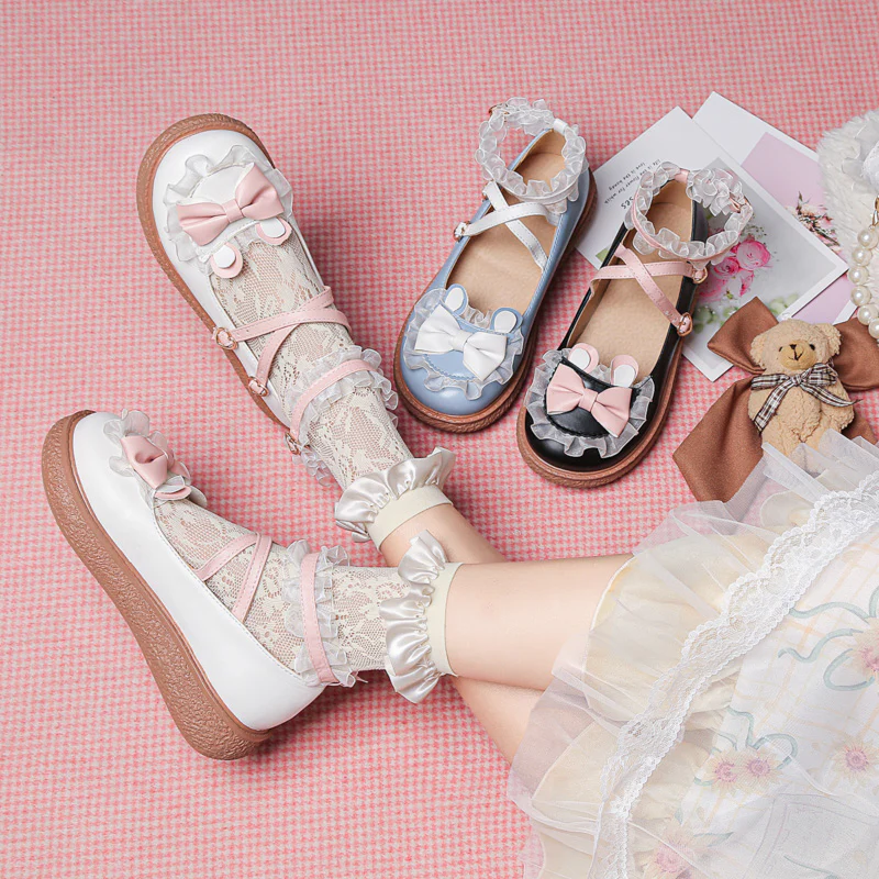 Yana - Sweet Bunny - Sweet Lolita Flat Shoes with Ear and Bow Decorations
