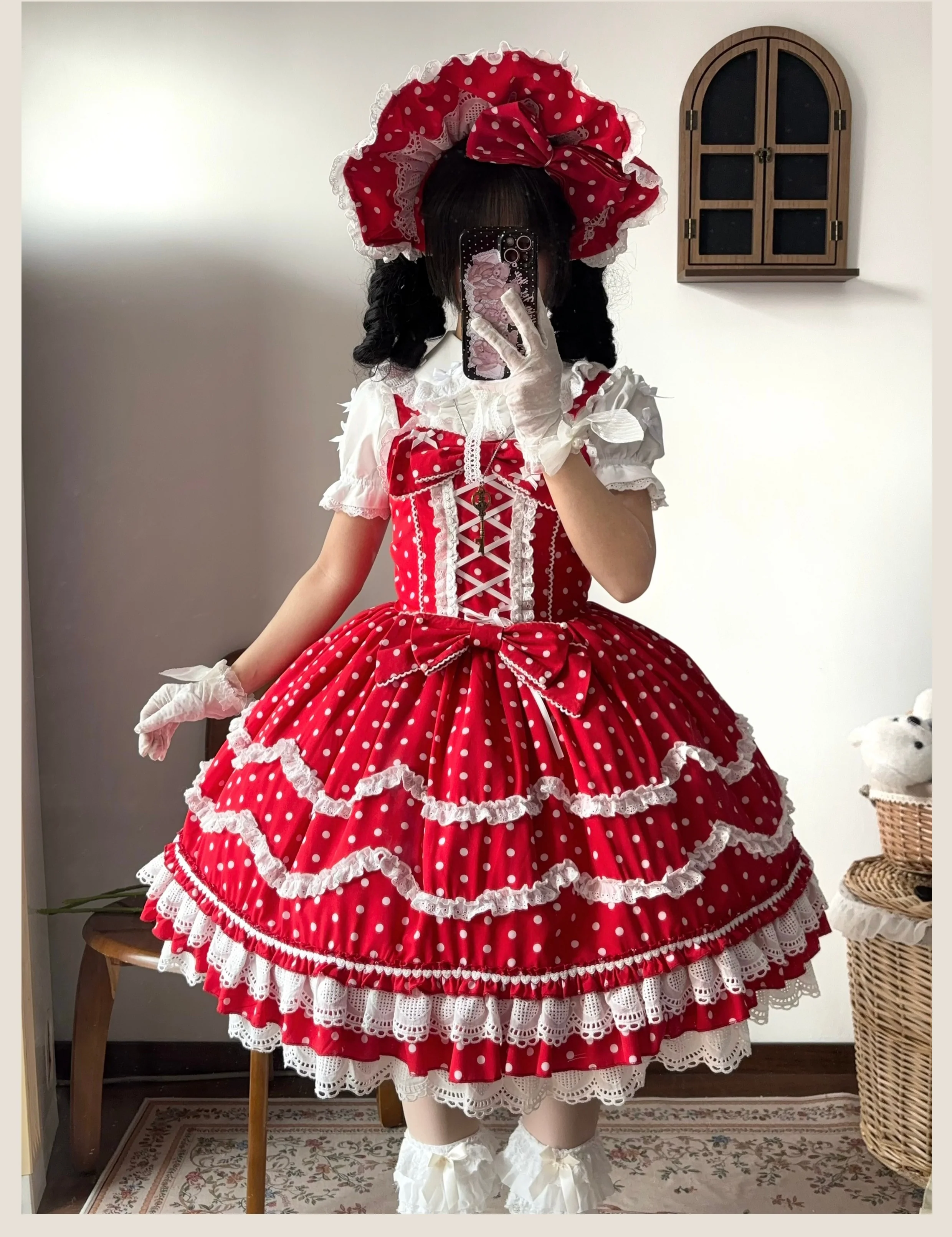 TaTaTa Lolita - Polka Bailys - Old School Lolita JSK Suit Red White Polka Dot Dress