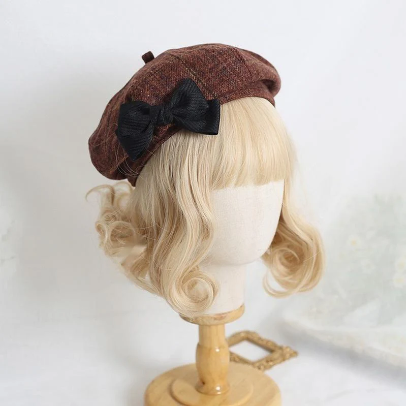 Xiaogui - Japanese Sweet Lolita Beret Winter Daily Plaid Hat