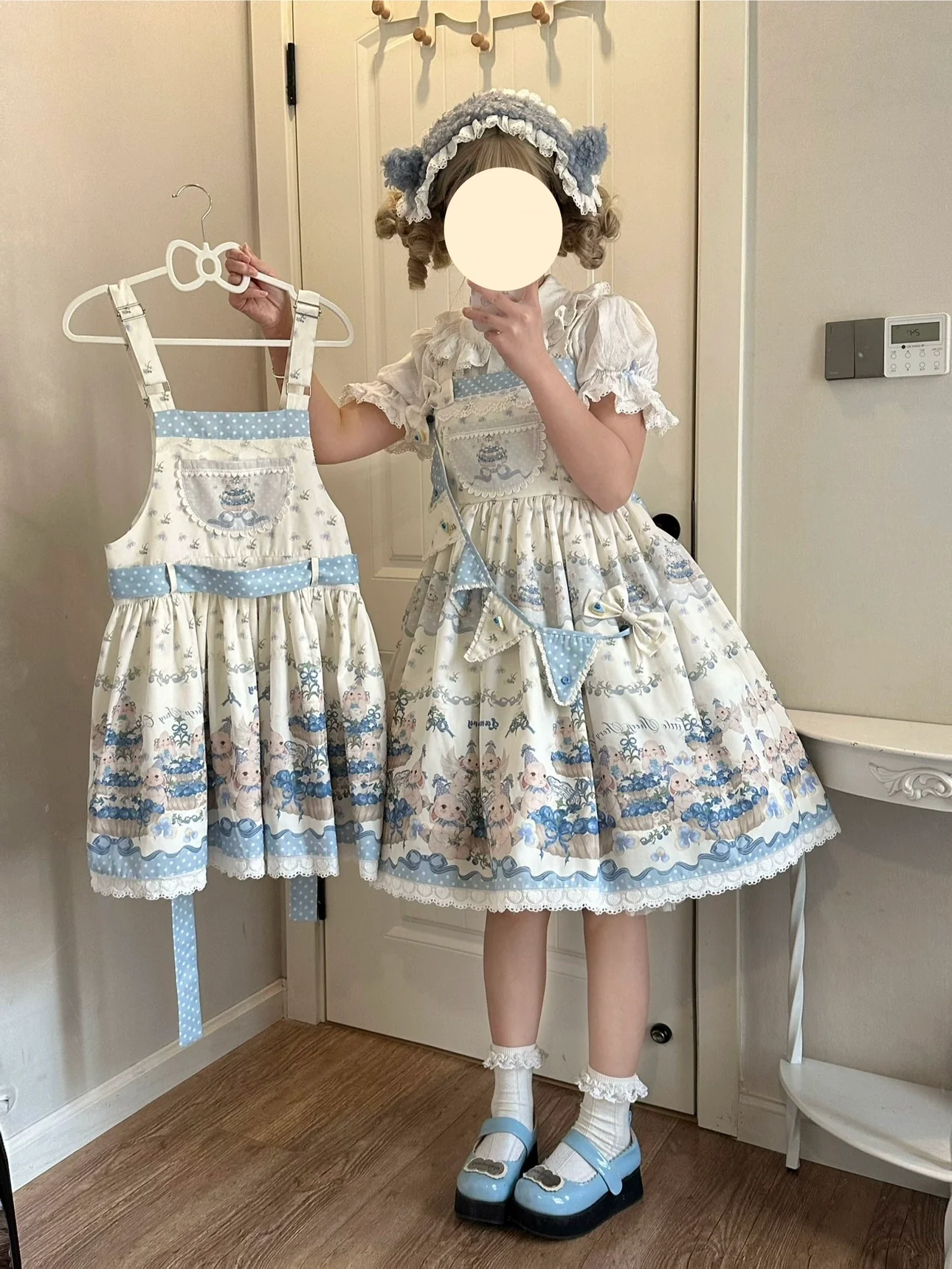 Akiyama Future Studio - Blueberry Tart Party - Sweet Blue Lolita Salopette Dress Blueberry Tart Print JSK Dress