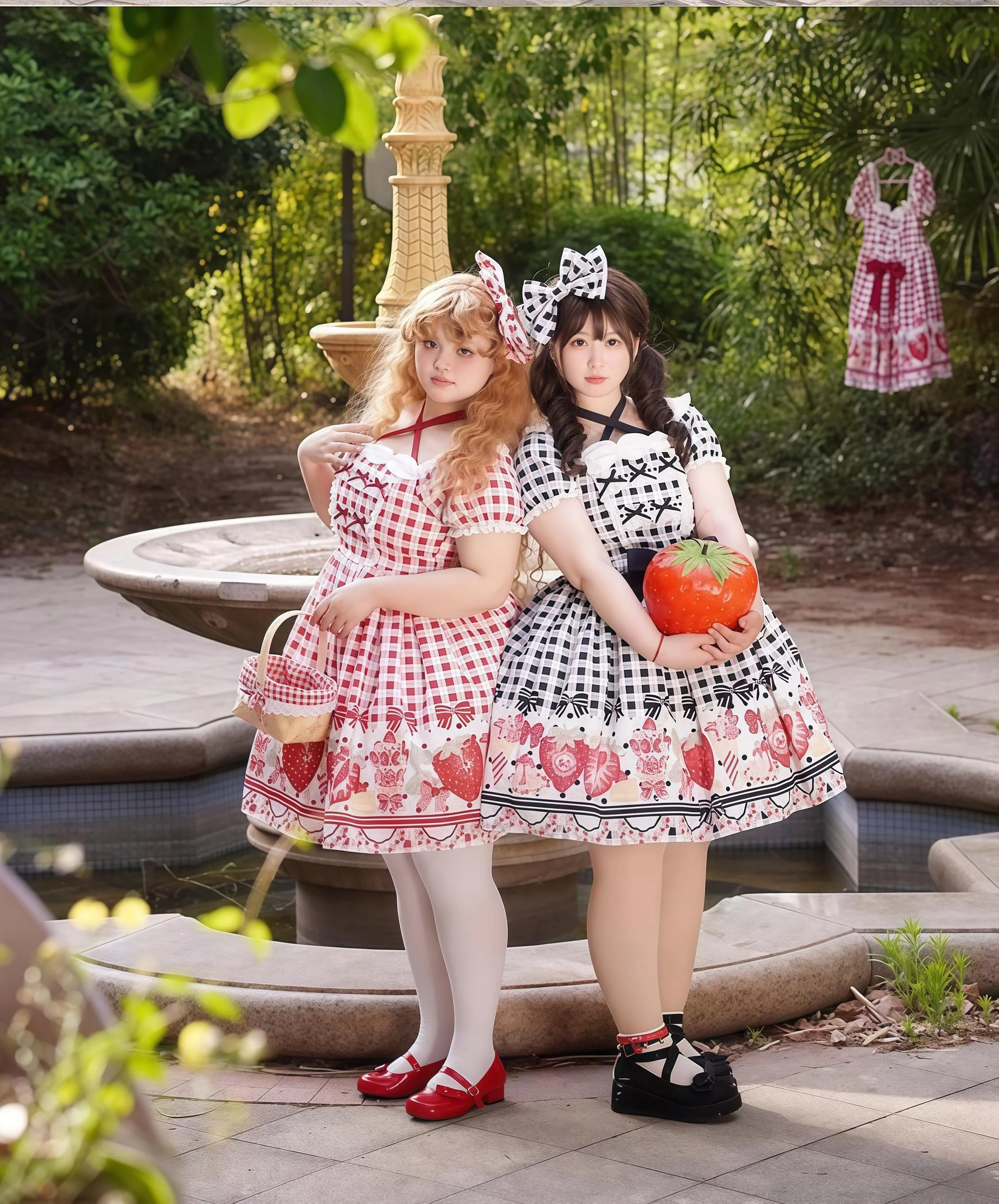Chubby Cat Diary - Gingham Strawberry - Plus Size Country Lolita OP Dress