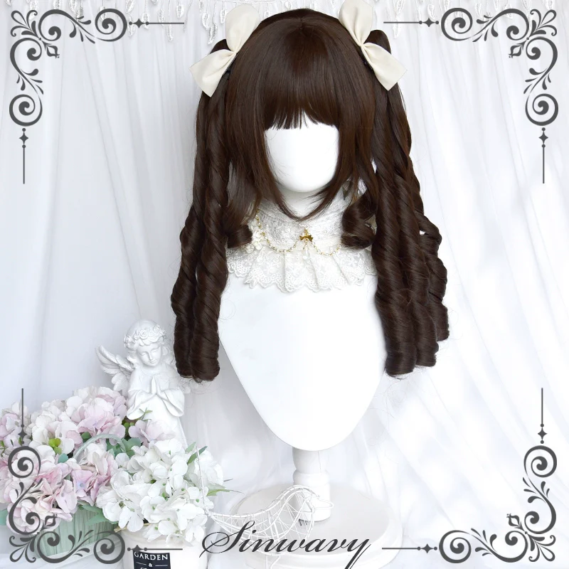 Sinwavy - Fairy Tale Town - Classic Lolita Wig Dark Brown Roman Curly Double Ponytail Wig