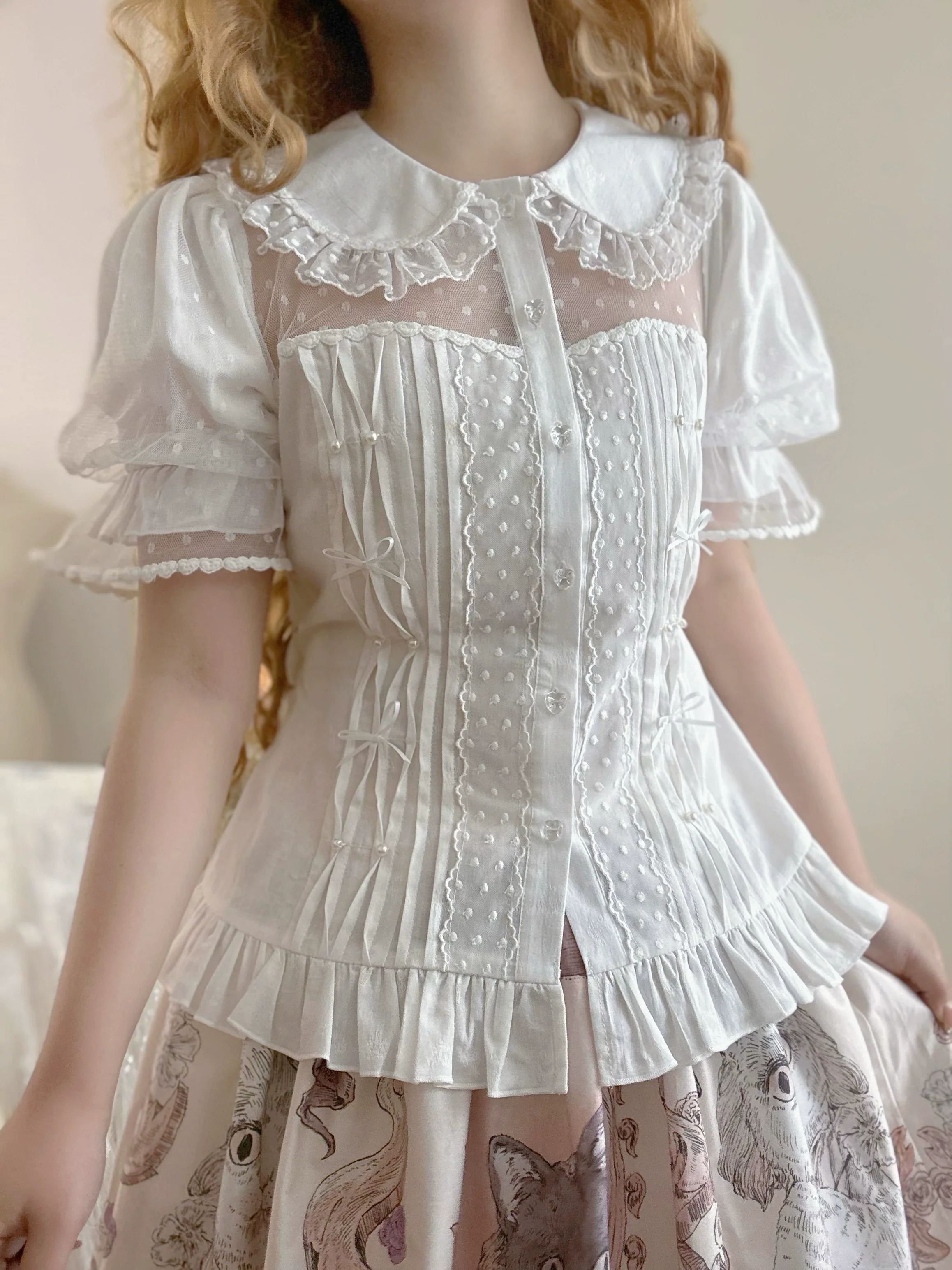 Magic Tea Party - Little Heart - Cotton Lolita Shirt Versatile Puffy Sleeve Blouse