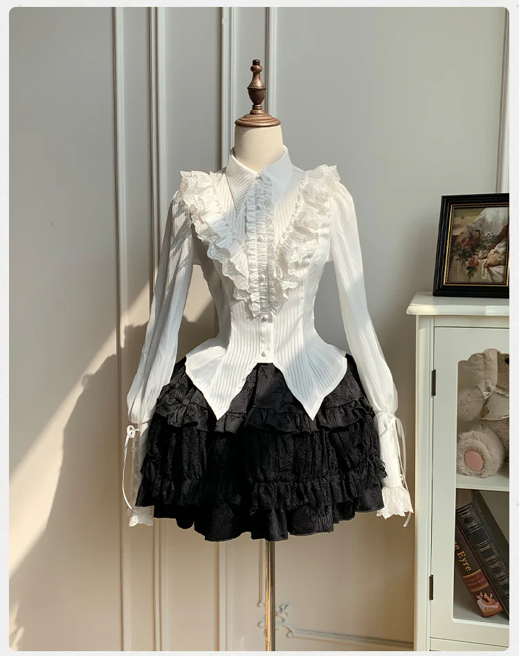 With PUJI - Charlotte - Elegant Lolita Blouse Summer Shirt with Lantern Sleeves