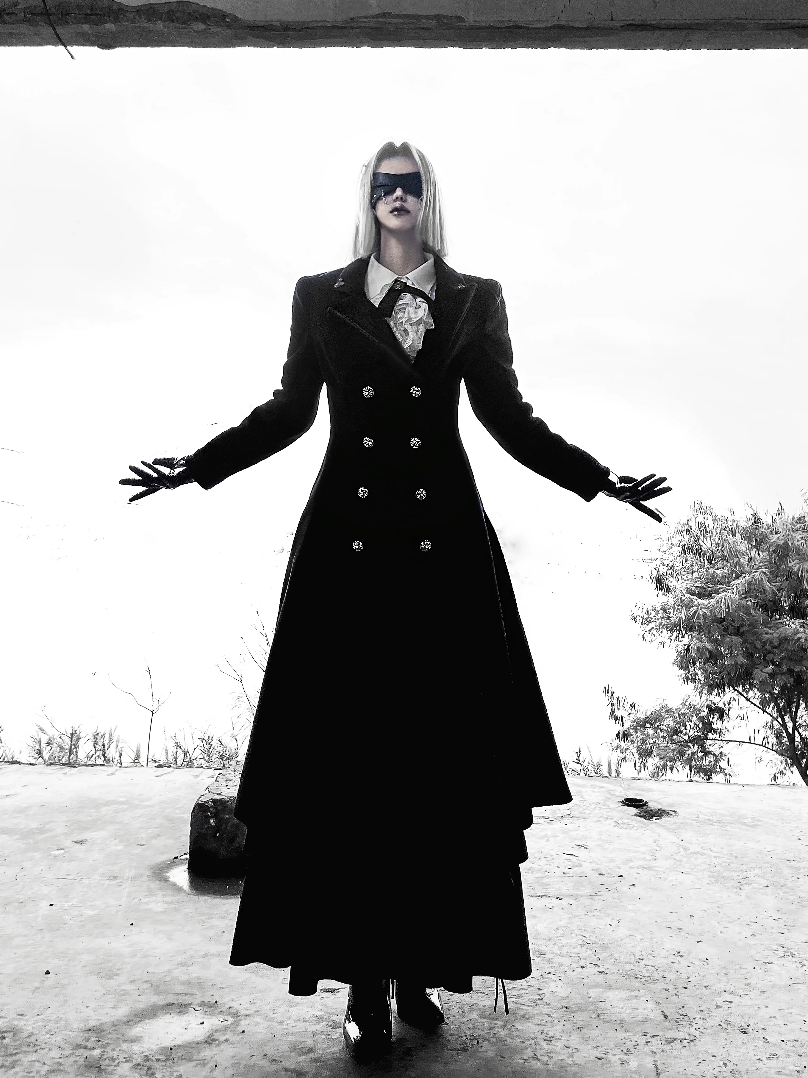 Nightingale Girl - Downfall Dawn - Gothic Lolita Black Double-Breasted Coat