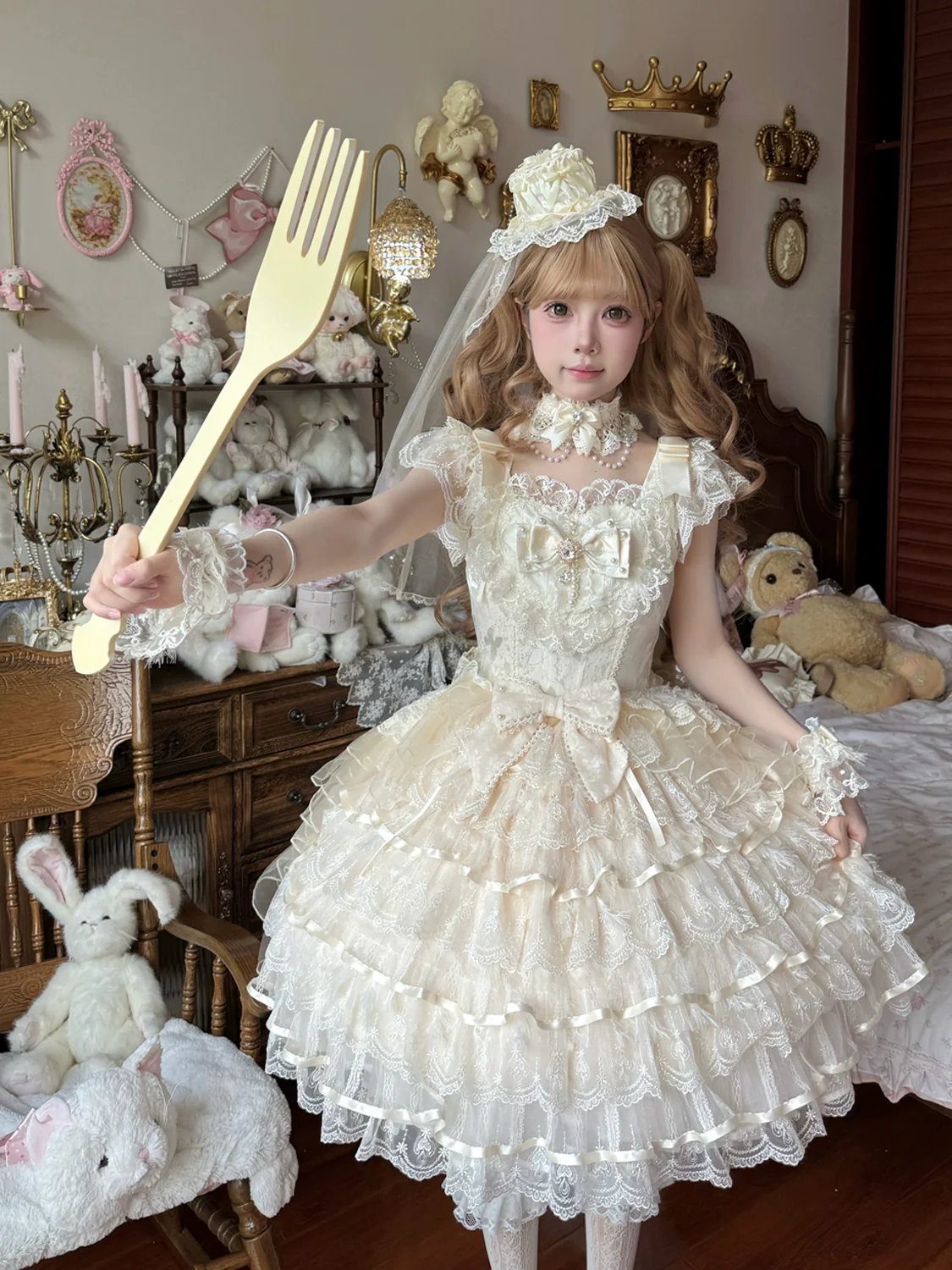 Hanguliang - Feather's Ballad - Wedding Lolita JSK Dress, Tiered Ruffles
