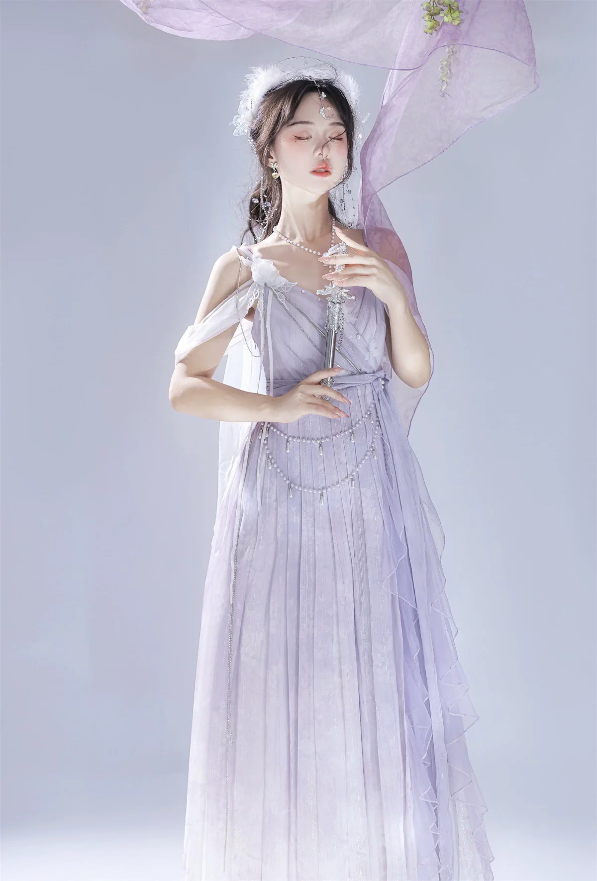 Meow Studio - Han Lolita Dress Side Slit Purple JSK Dress
