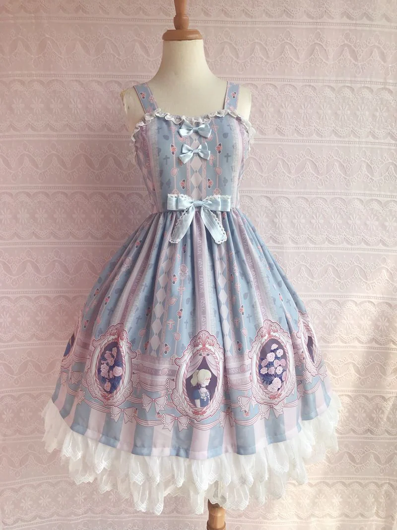 Yilia - Rose Lover Dream - Printed Bow Casual Lolita JSK
