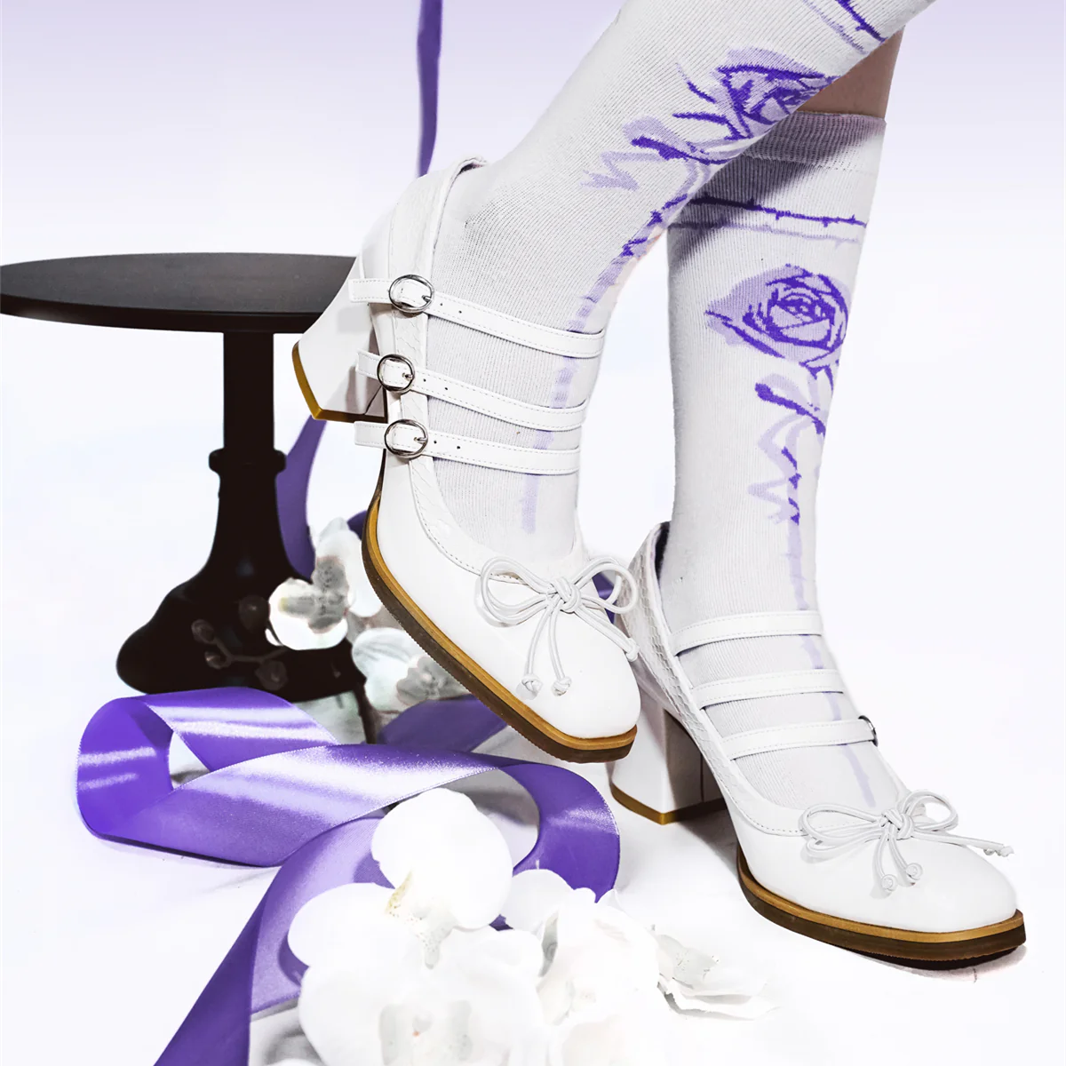 MODO - Gothic Lolita Shoes Chunky Heels with Snake-Pattern and Bow