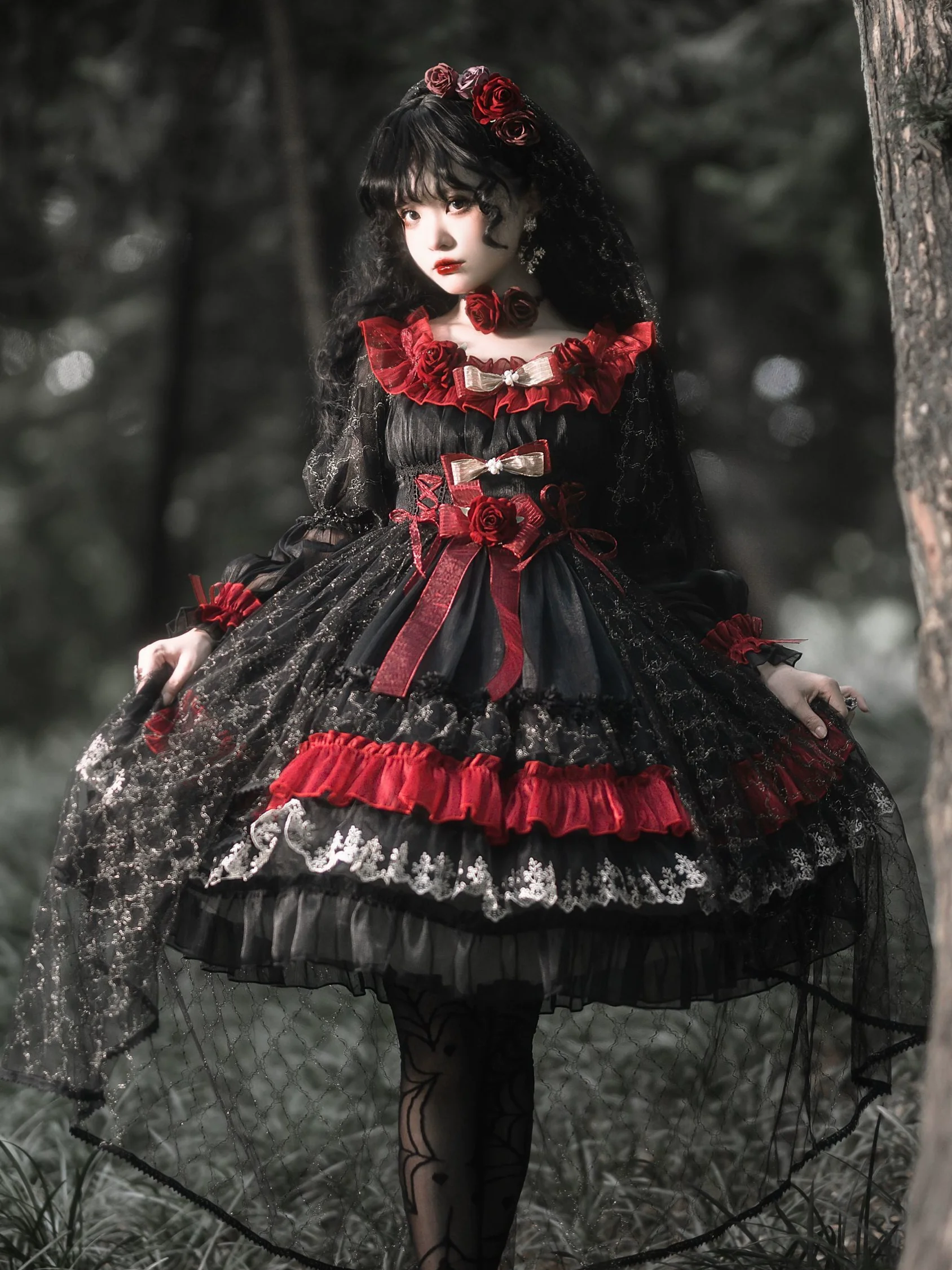 Uncle's Workshop - Night of Berea - Gothic Lolita OP Black and Red Lolita Dress