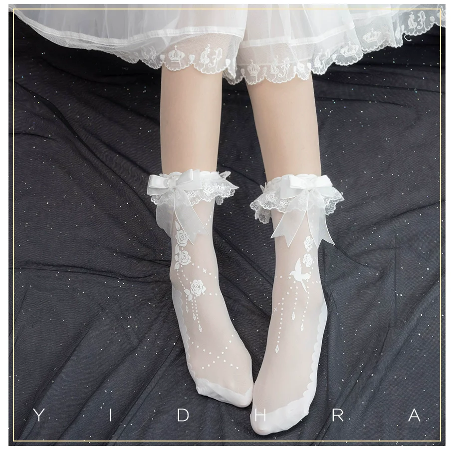 Yidhra - Nightingale and Rose - Gothic Lolita Socks Rose Lace Socks