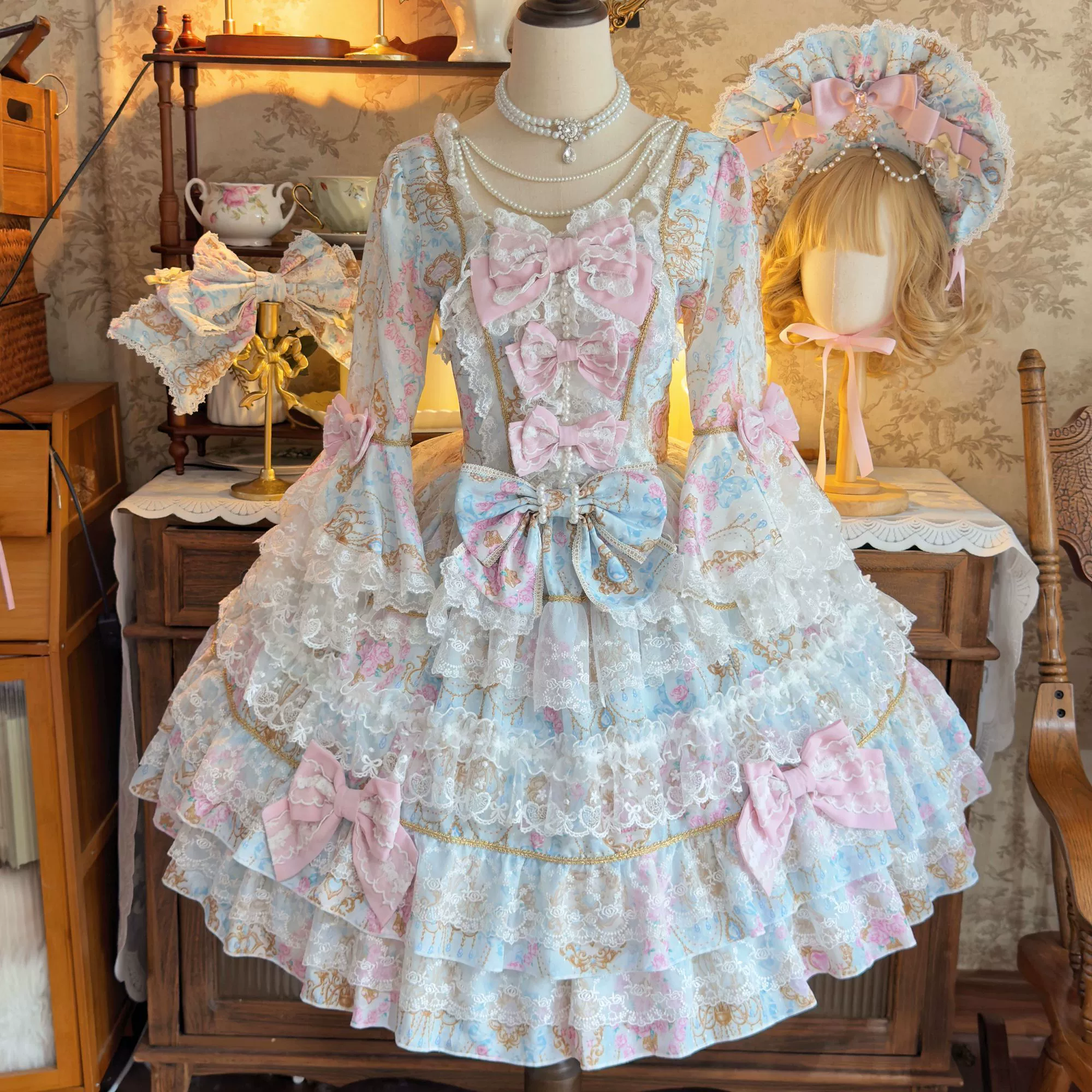 Hanguliang - Candlelight Sonata - Sweet Lolita Long Sleeve OP, Tiered Ruffles