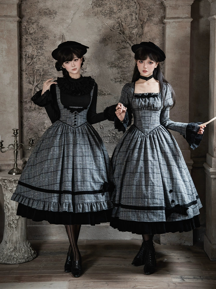 With PUJI - Yesterday's Epistle - Winter Classic Lolita Plaid Dress Set, Fishbone Waist