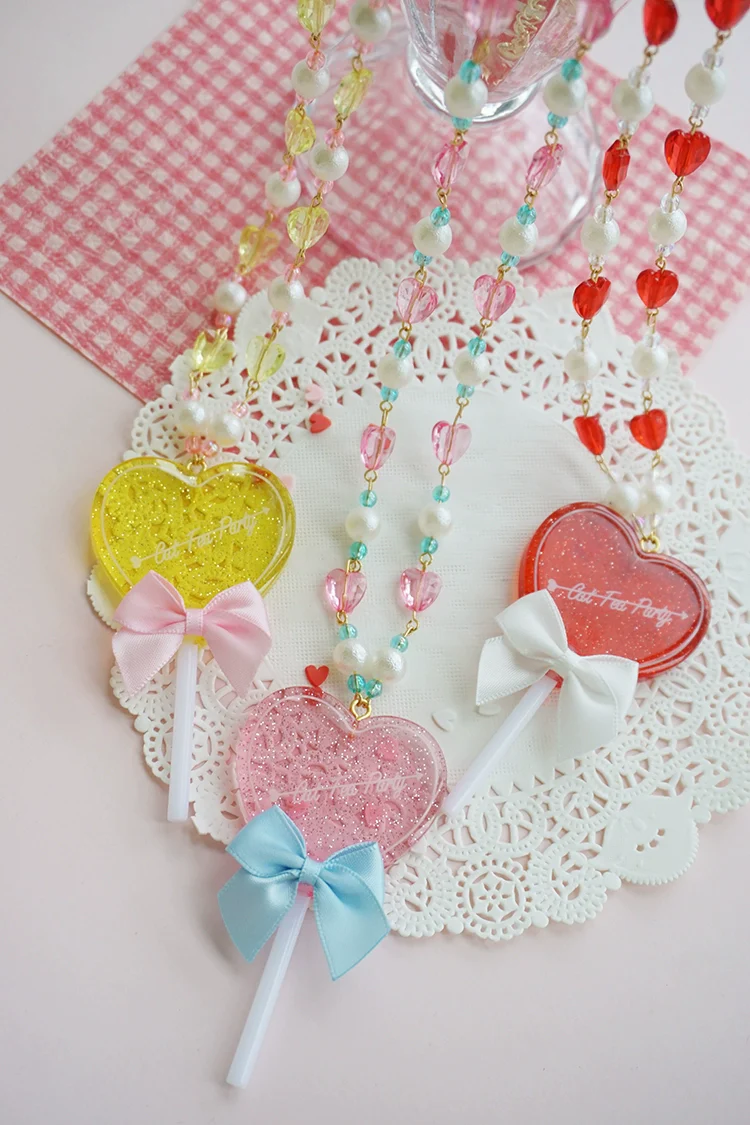 Cat Tea Party - Sweet Lolita Necklace Heart-Shaped Lollipop Necklace