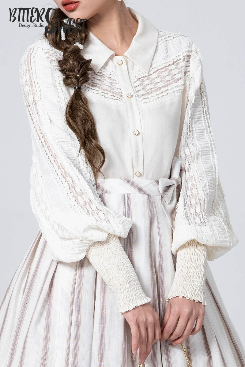 Bitter Sweet - Late Spring - Vintage Lolita Shirt Lace Long Sleeve Blouse