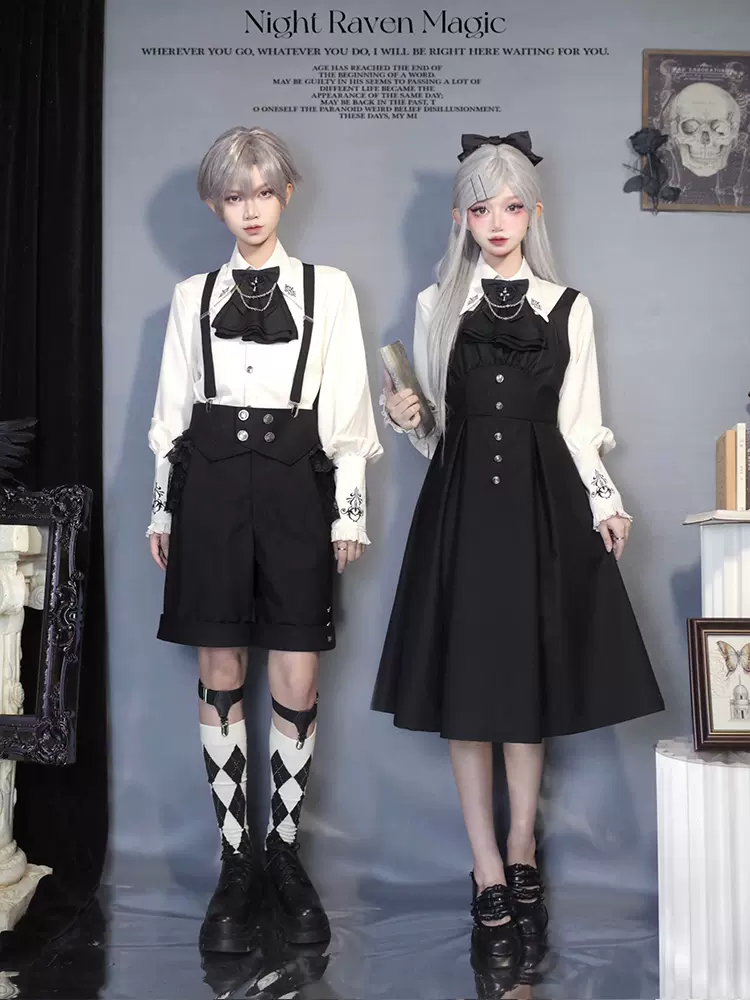CastleToo - Night Raven Magic - Ouji Lolita Dress Set, Suspender Shorts & Cape