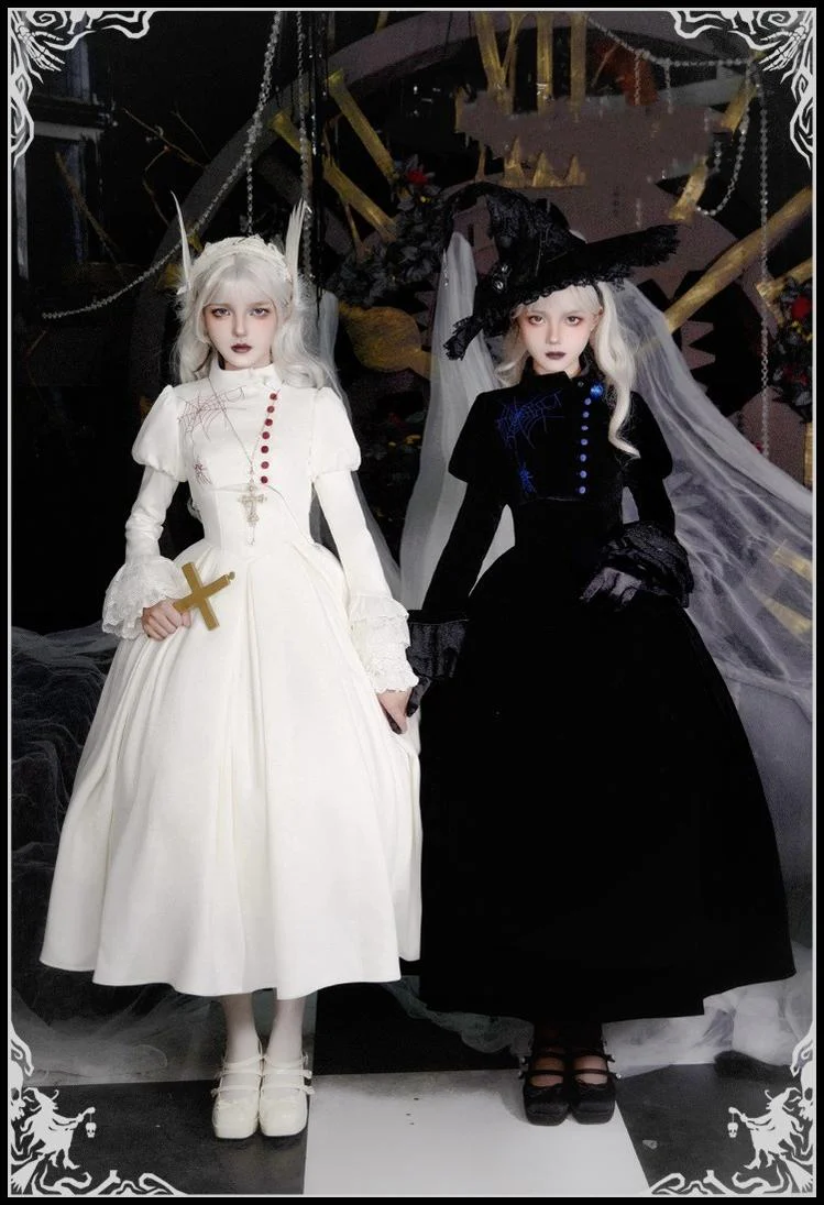 With PUJI - Enigmatic Night Poem - Halloween Gothic Lolita Fishbone Bustier Dress Embroidered Coat