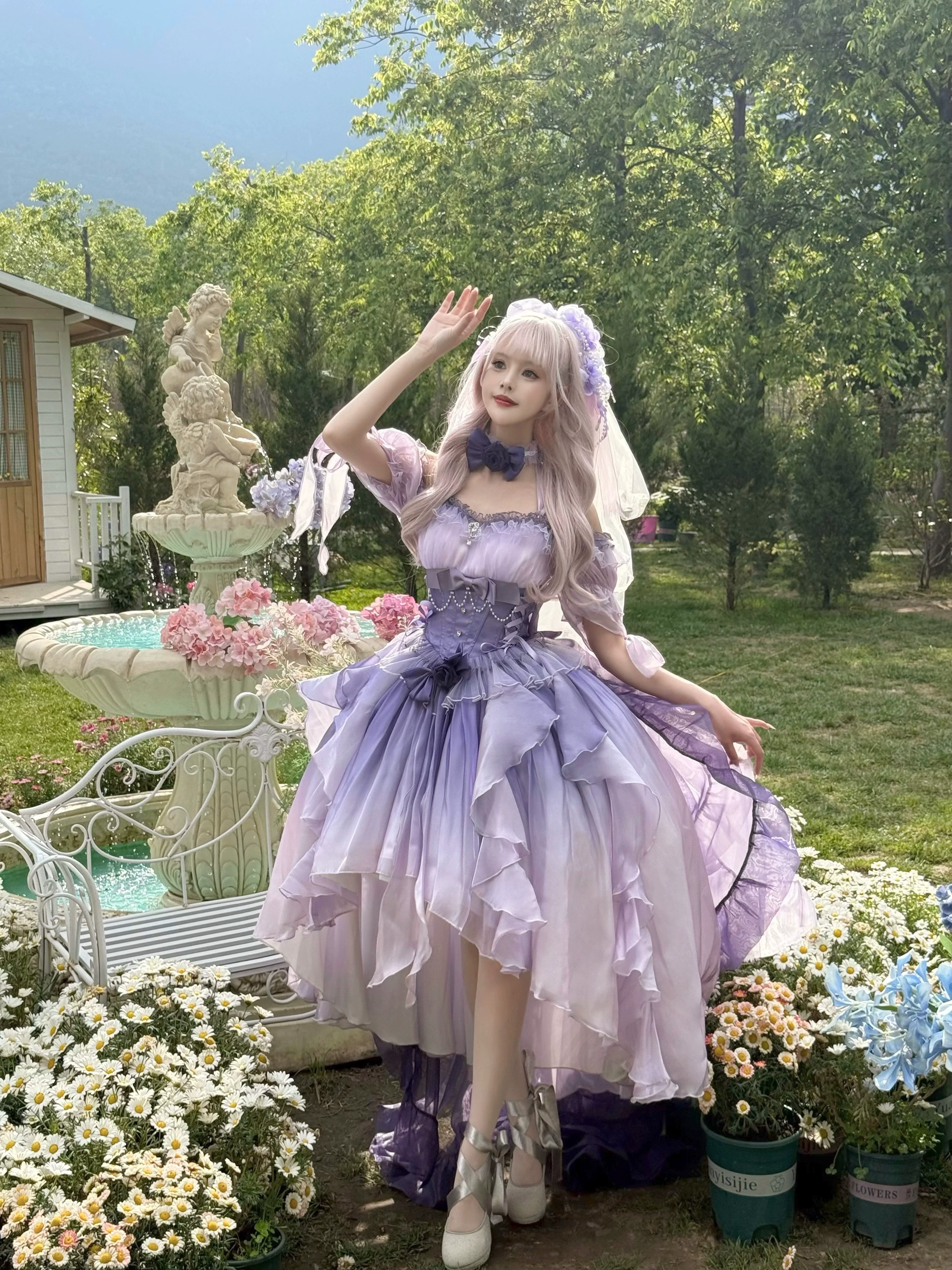 Meowing and fruity - Midsummer Dream - Gradient Color Wedding Lolita JSK Dress Set, Fishbone Waist