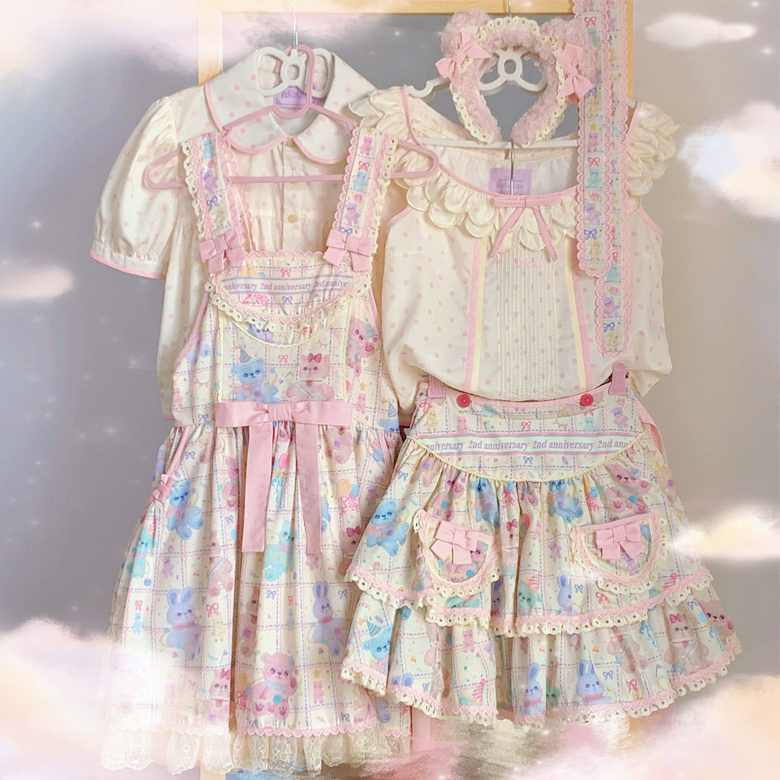 RichLolita - Starry Pudding Bear - Sweet Lolita Jumper Dress Printed OP Dress