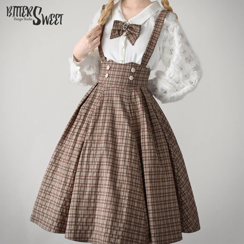 BitterSweet - Vintage Lolita Skirt Fishbone Tartan Super High Waist SK