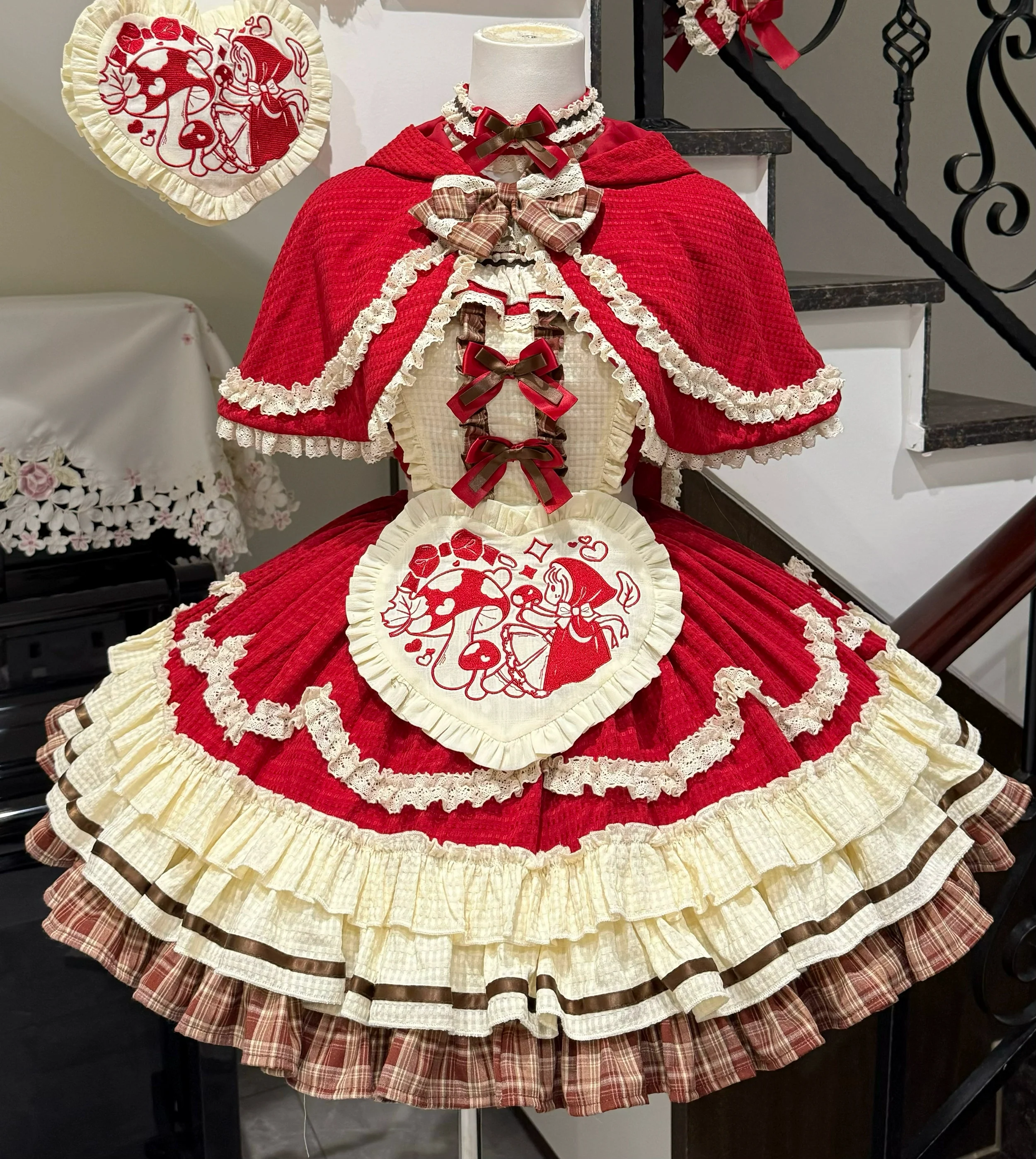 Xiao Ai Qu - Little Red Cloak - Sweet Lolita JSK Set, Rabbit Ear Cape