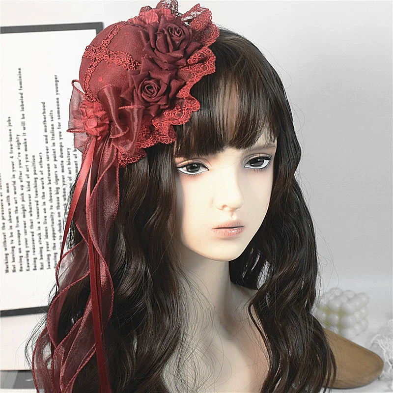 Youge Original Accessory - Gothic Lolita Red Top Hat, Rose & Bow