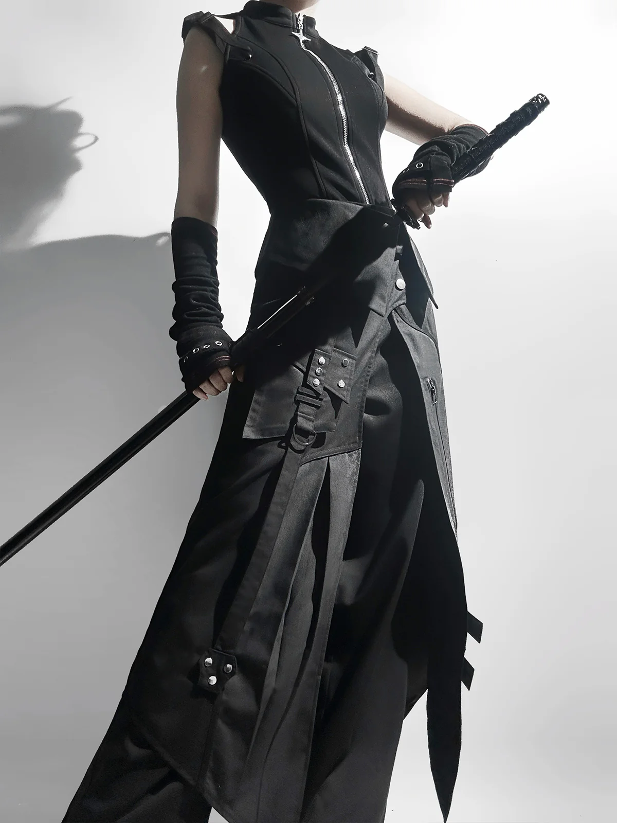 Your Princess - Nightblade - Black Ouji Lolita Apron Pants Suit