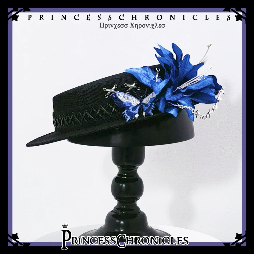 Princess Chronicles - Crimson Ash Zero - Gothic Lolita Hat Handmade Black Flat Cap Top Hat
