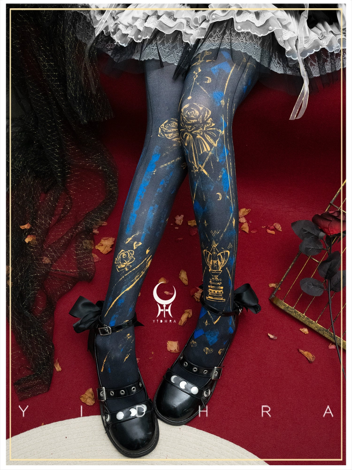 Yidhra - Rose Printed Gothic Lolita Pantyhose