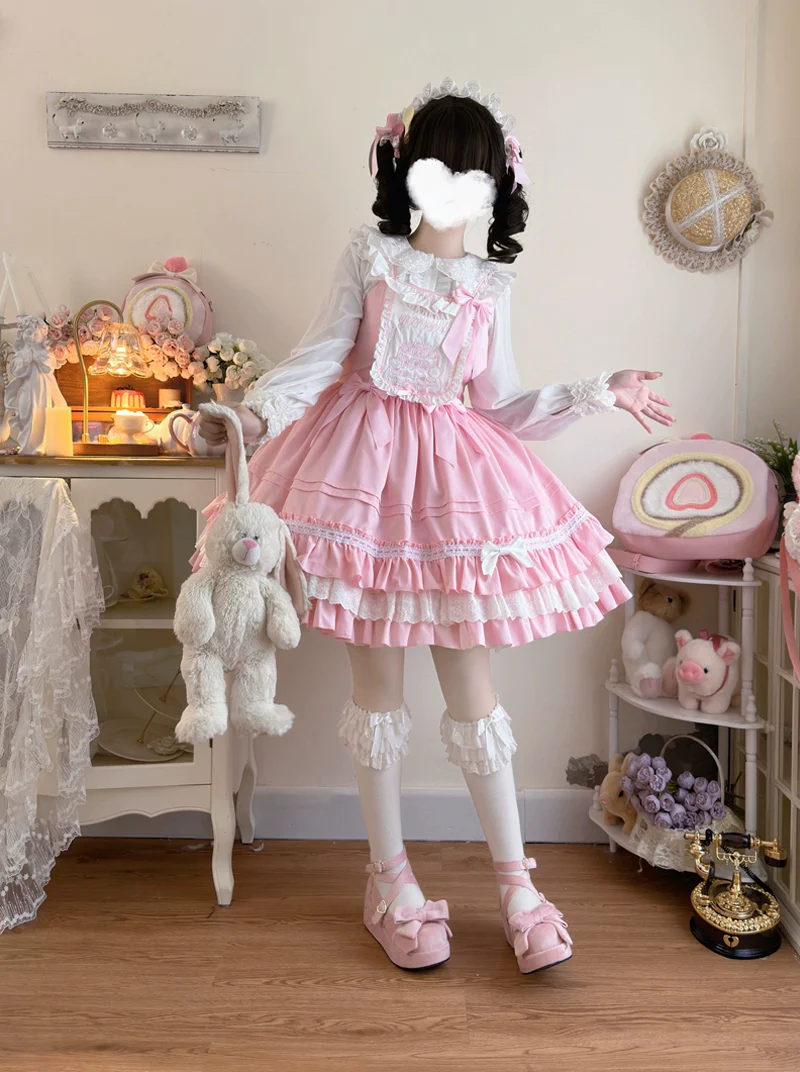 Hanguliang - Sweet Bear - Kawaii Lolita JSK Dress Embroidery Flounce Hem