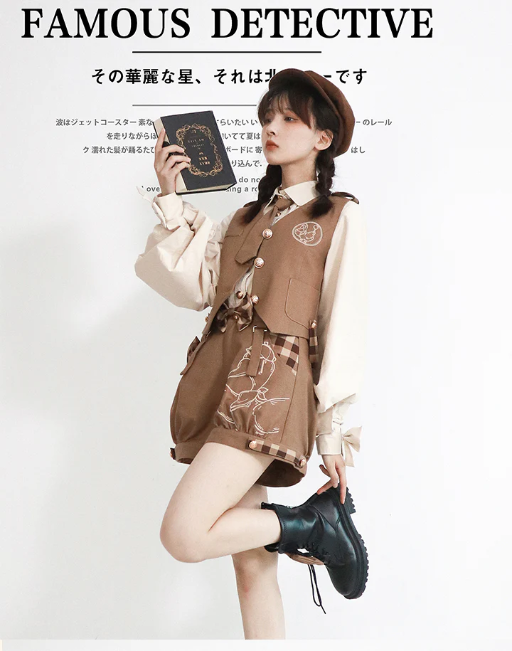 Piggy Bun - Famous Detective Goose - Ouji Lolita Shorts Set, Pockets