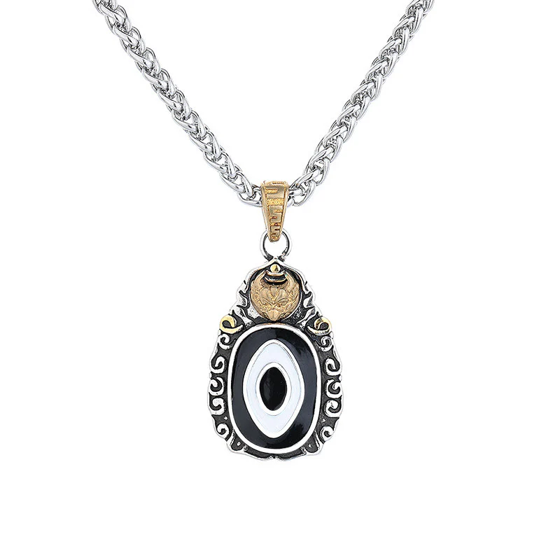 Renbeads Tibet Dzi Bead Garuda Pattern Copper Metal Wealth Necklace Pendant