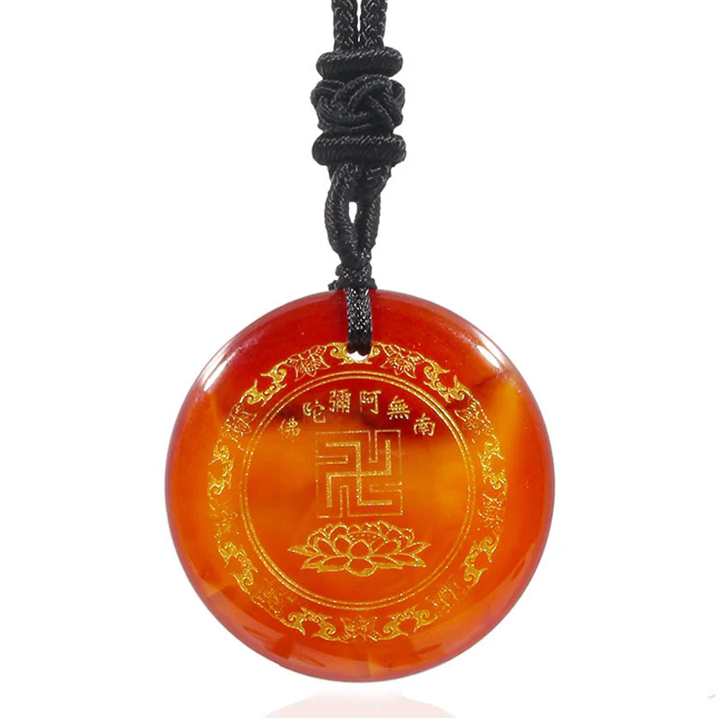 Swastika Lotus Pattern Natural Various Crystal Black Obsidian Purification Necklace Pendant