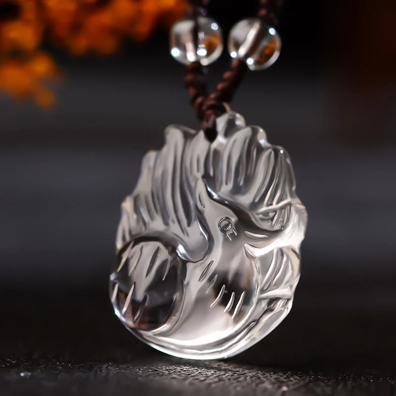 Renbeads Natural Amethyst White Crystal Citrine Nine Tailed Fox Luck Necklace Pendant