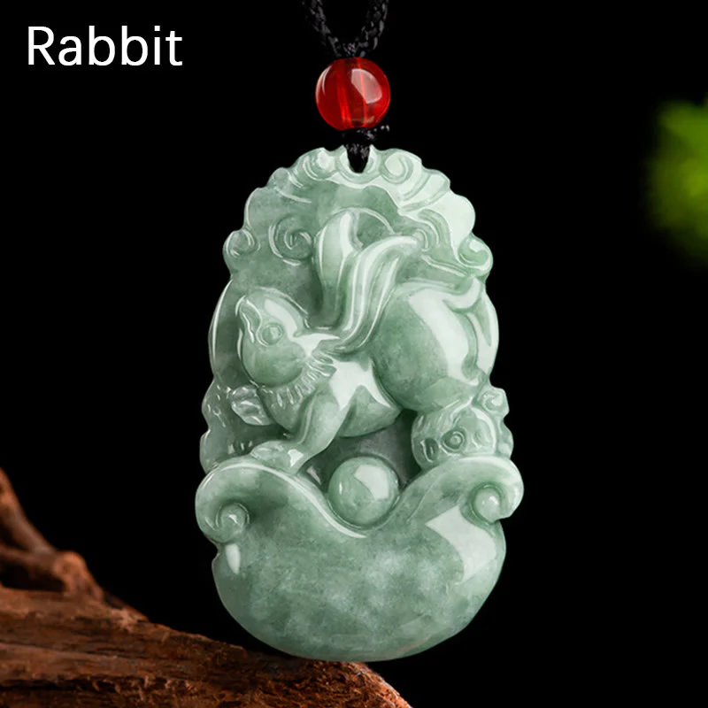 Natural Green Jade 12 Chinese Zodiac Luck Prosperity Necklace Pendant