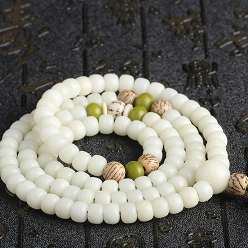 White Jade Bodhi Lotus Mala Harmony Jewelry