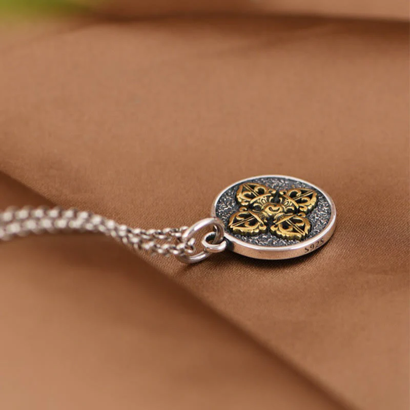 Renbeads 925 Sterling Silver Double Dorje Vajra Blessing Necklace Pendant