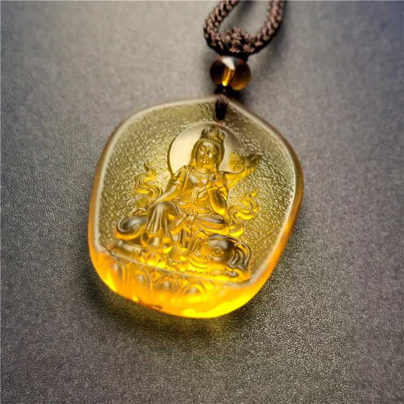 Renbeads Chinese Zodiac Natal Buddha Blessing Liuli Crystal Compassion Necklace Pendant