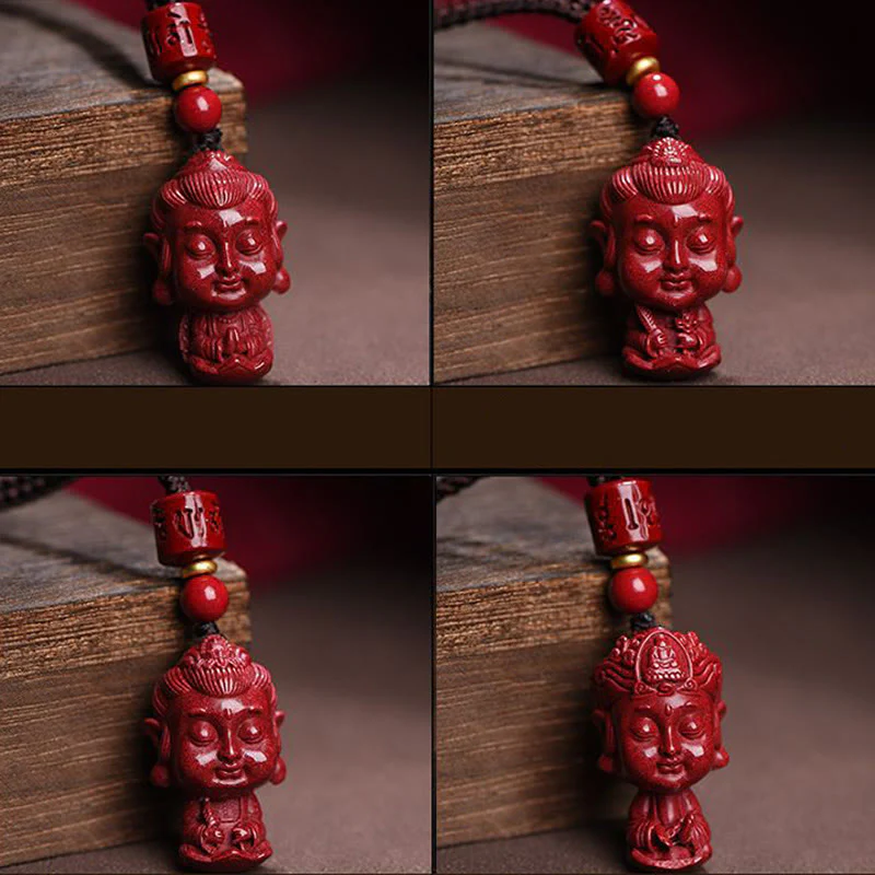 Chinese Zodiac Natal Buddha Natural Cinnabar Amulet Necklace Pendant for Repelling Evil