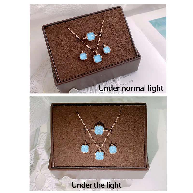 925 Sterling Silver Plated Gold Turquoise Protection Ring, Earrings, and Necklace Pendant Set