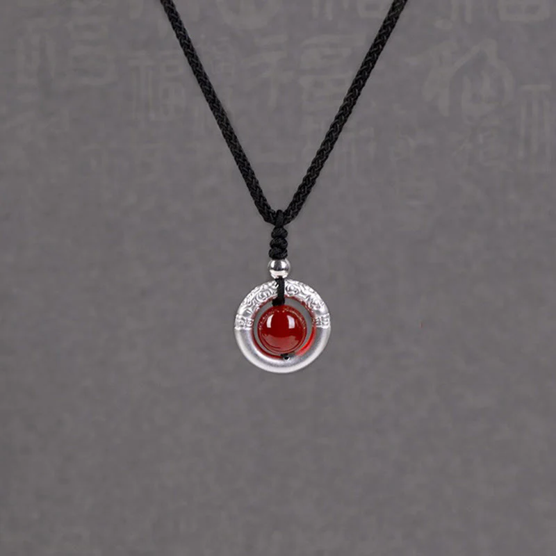 Renbeads 999 Sterling Silver Red Agate Peace Buckle Blessing Necklace Pendant