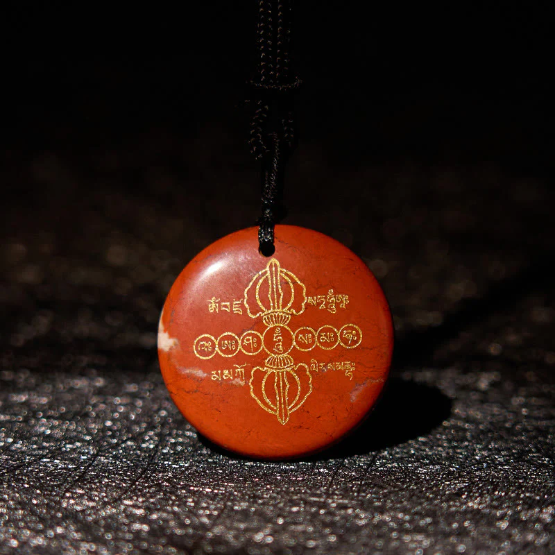 Vajra Dorje Sanskrit Pattern Natural Various Crystal Black Obsidian Fulfillment Necklace Pendant