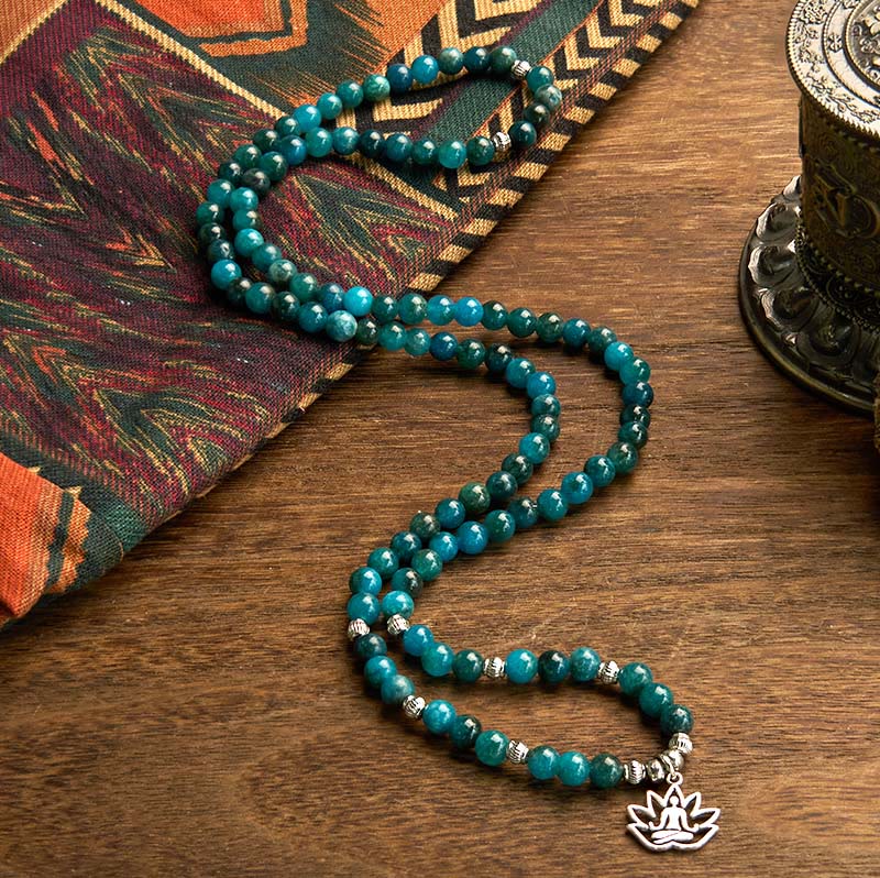 108 Mala Beads Apatite Om The Tree Of Life Lotus Bracelet